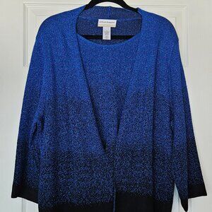 NWT Alfred Dunner Blue & Black Cardigan w/ Attached Tank – Size 1X (Plus)